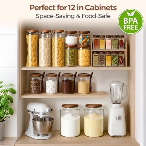 ComSaf Glass Pantry Storage Container with Acacia Wood Lids 1.1/0.5Qt