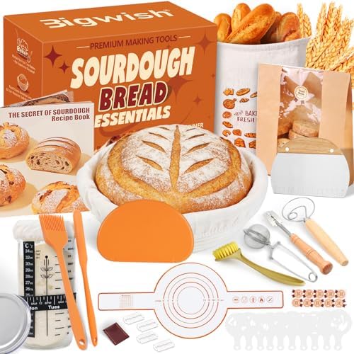Sourdough Starter Kit with Banneton Proofing Basket, Jar and Baking