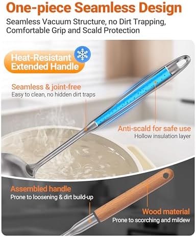 304 Stainless Steel Kitchen Utensils Set - 15PCS Long Metal Cooking