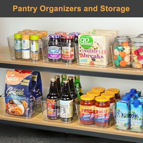 Heyuzb 8 Pack Plastic Organizer Bins and 20 Pcs Freezer Bags Multi-Use