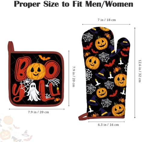 Halloween Pumpkin Oven Mitt and Pot Holder Set, 4-Piece, Cotton