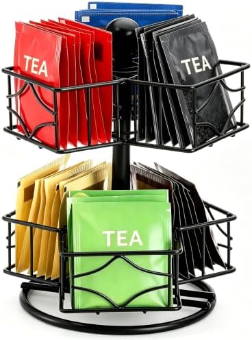 Frcctre Tea Bag Organizer, 360 Degree Tea Bag Spining Carousel