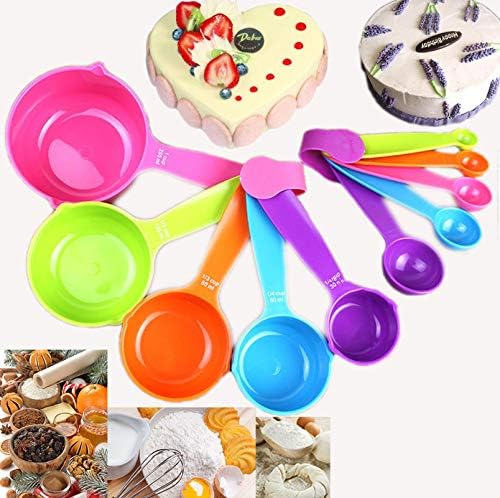 10 Pieces Plastic Measuring Cups and Spoons Set Colored for Kitchen