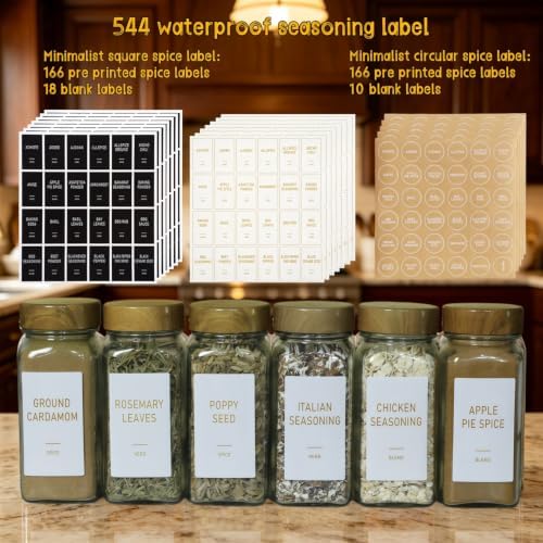 36 Spice Jars with Labels, 4oz Seasoning Jars for Cabinets, Drawers