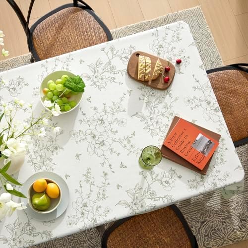Green Floral Tablecloth Vintage French Rustic Linen Tablecloth