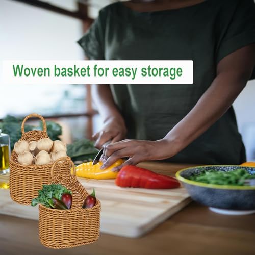 2Pcs Hanging Storage Baskets, Plastic Woven Hanging Basket with Hook