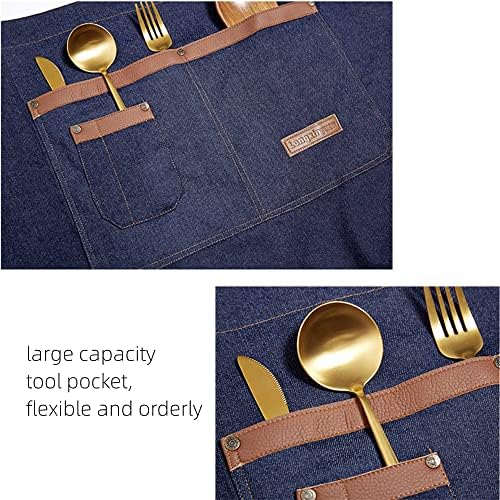 TOPTIE Denim Half Waist Apron with Pockets for Server Waiter Waitress