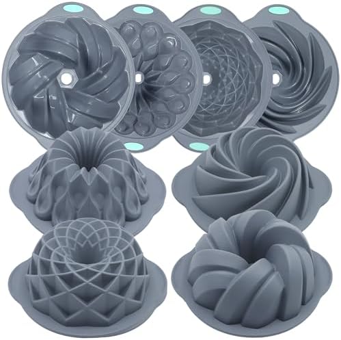Tongjude 4 Pieces Silicone Fluted Cake Pans, 9/10/12 Cups Tube Baking
