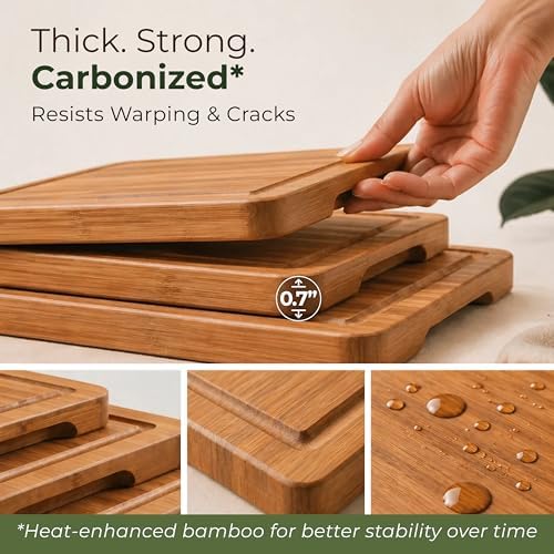 Wood Cutting Board Set of 3, Bamboo Chopping Boards for Kitchen, Non