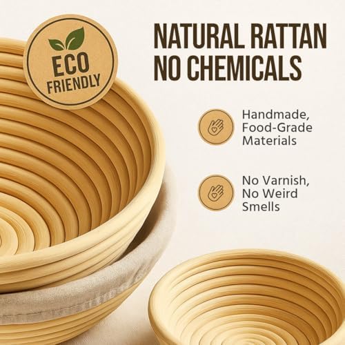 Banneton Bread Proofing Basket Set, 2 Round 9-Inch Baskets