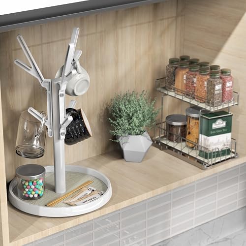 Simple Houseware 360 Turntable Mug Holder Tree for Countertop, White