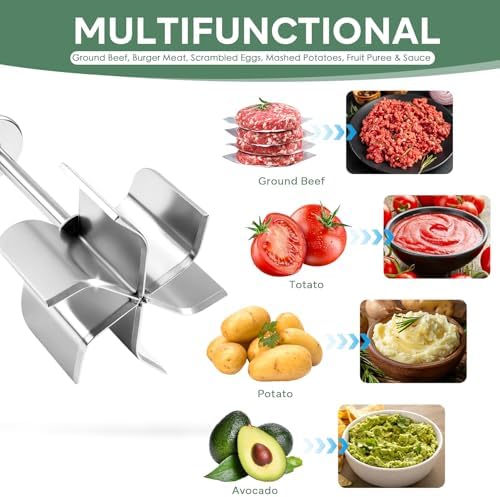 Stainless Steel Meat Chopper & Masher, Ground Beef Chopper Tool