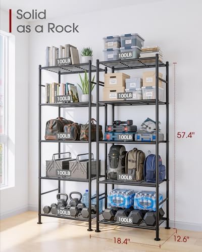 Sakugi 2-Pack 5-Tier Metal Storage Shelves, 18.4"x12.6"x57.4", Black