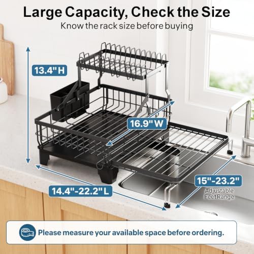 GSlife Large 2 Tier Dish Drying Rack - Expandable Over Sink & Counter
