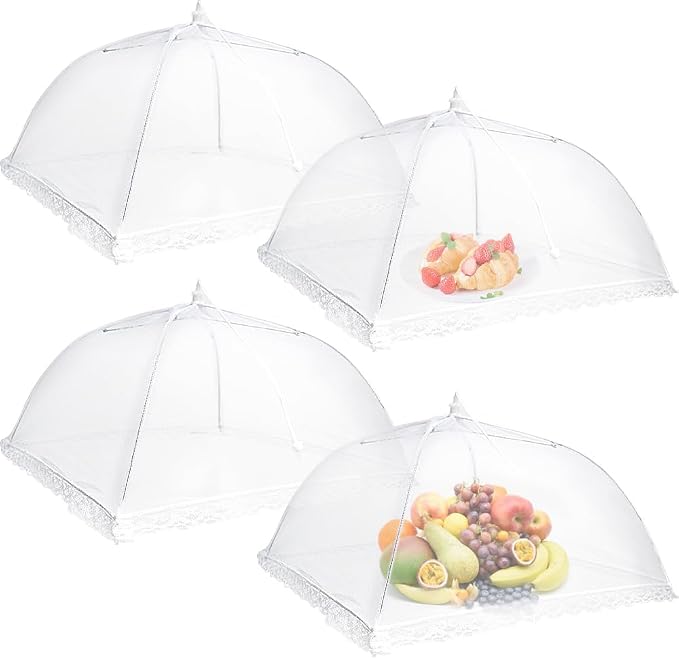 4 Pack Mesh Food Covers, Large and Tall 17x17 Pop-Up Encrypted Plate Serving by MEIYOUJU+AM