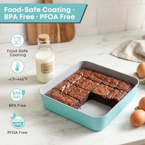 9x9 Square Cake Pan with Lid, Nonstick, Foldable Handle
