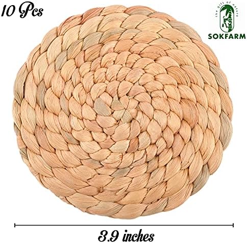 10pcs Water Hyacinth Absorbent Coasters for Drinks, Woven Coasters for