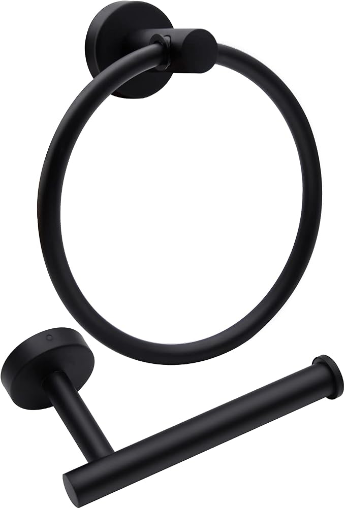 2pcs Matte Black Toilet Paper Holder and Towel Ring Set, Stainless Steel Hand by Mdvora