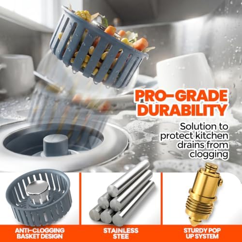 3-in-1 Kitchen Sink Drain Strainer Stopper, Silver