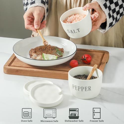 2 Pack Salt and Pepper Bowls Set, Ceramic Salt and Pepper Containers