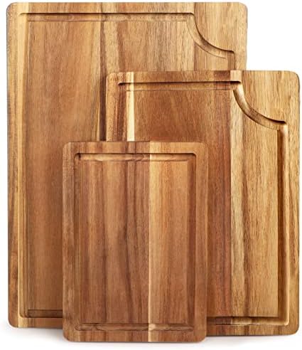 Acacia Wood Cutting Board Set with Juice Groove (3 Pieces), Organic