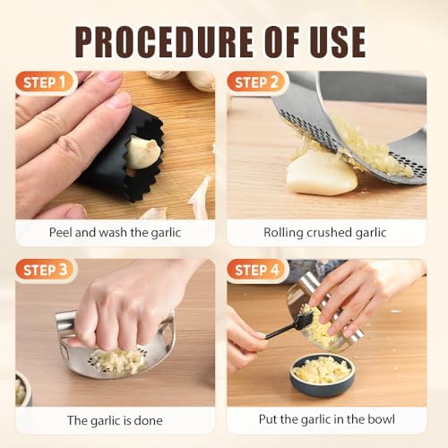 Stainless Steel Garlic Press Rocker with Peeler