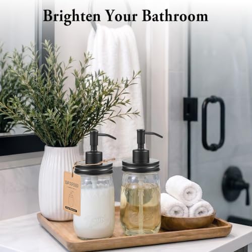 Amolliar 16 Oz Glass Mason Jar Soap Dispenser w/Metal Pump, Black