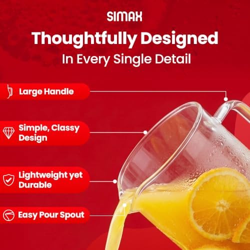 Simax Glass Pitcher, 64 Ounce (2 Quart) Borosilicate Glass, Made in