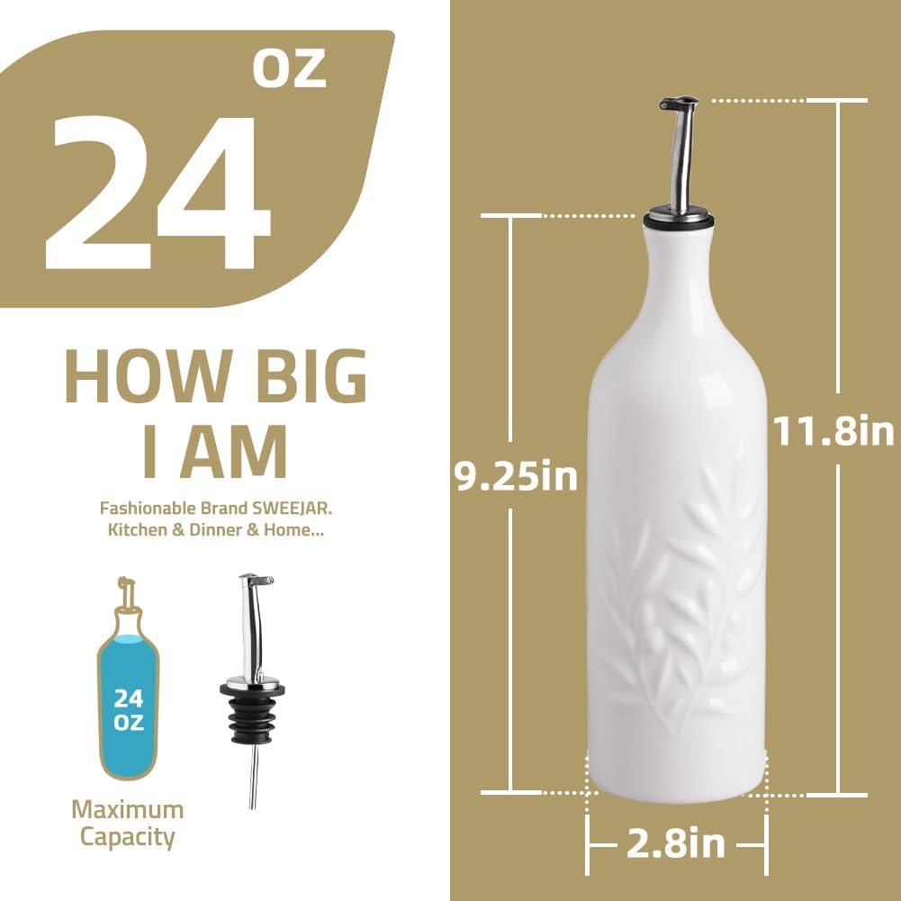 Sweejar Large Ceramic Olive Oil Dispenser Bottle, 24 Oz Relief Opaque