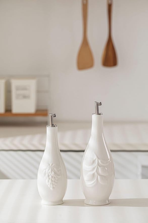 HOMBENE Porcelain Oil and Vinegar Dispenser Set, 16 oz Olive Oil Dispenser - Image 2