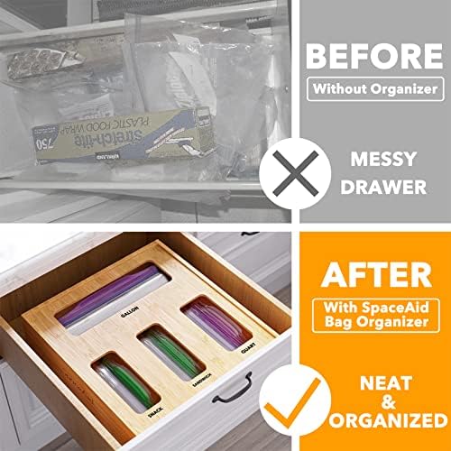 SpaceAid Bag Storage Organizer for Kitchen Drawer, Bamboo Organizer