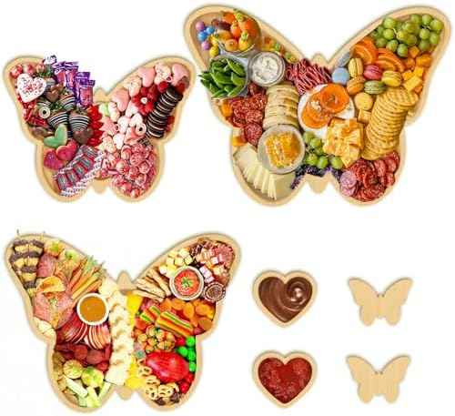 3 Pcs Butterfly Charcuterie Board with 2 Dipping Saucers and 2 DIY Decor