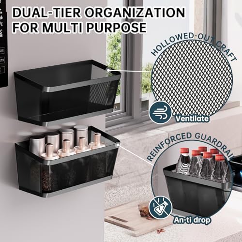 2Pcs Magnetic Spice Rack for Refrigerator, Black