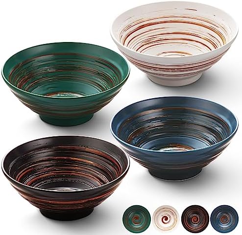 YUN TAO Ramen Bowl Set, 35 Oz Large Multicolor Ceramic Ramen Bowls Set