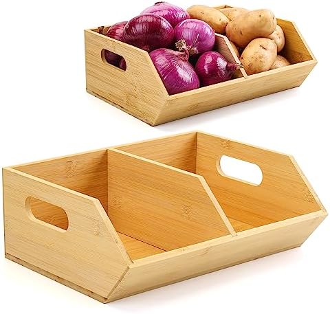 2 Set Bamboo Storage Bins, Pantry Organizers and Storage, Kitchen