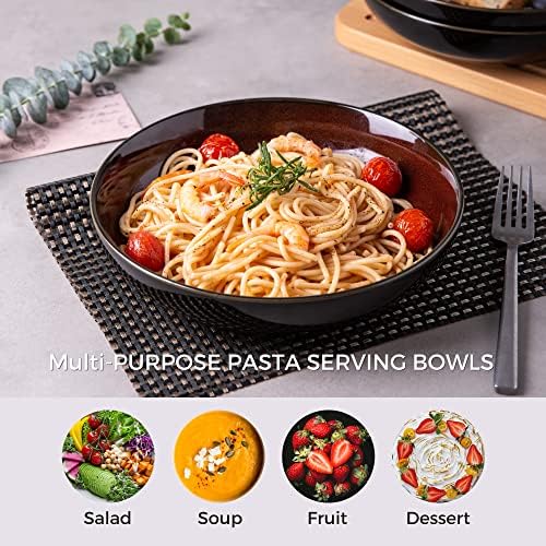 LERATIO 9.0" Ceramic Pasta Bowls Set of 6,38oz Large Stoneware Bowls