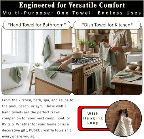 PÜSKÜL Natural 100% Turkish Cotton Waffle Hand and Kitchen Towels Set