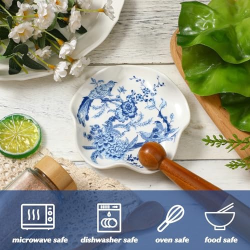 Honeydak Chinoiserie Ceramic Bird Spoon Rest for Kitchen, Blue White