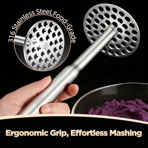 Manual Potato Masher, Stainless Steel Heavy Duty Hand Food Smasher