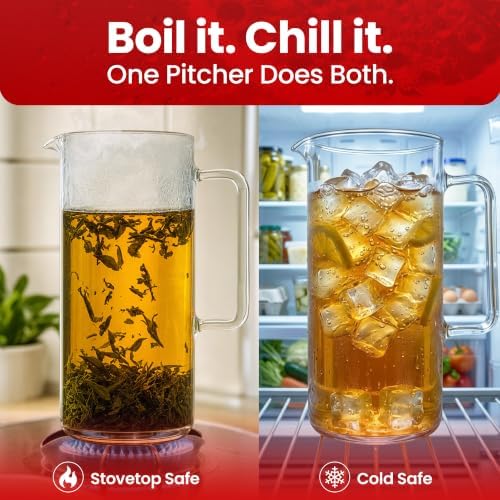 Simax Glass Pitcher, 64 Ounce (2 Quart) Borosilicate Glass, Made in