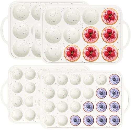 4 Pieces Silicone Muffin Pans for Baking, 12 Cups Regular and 24 Cups