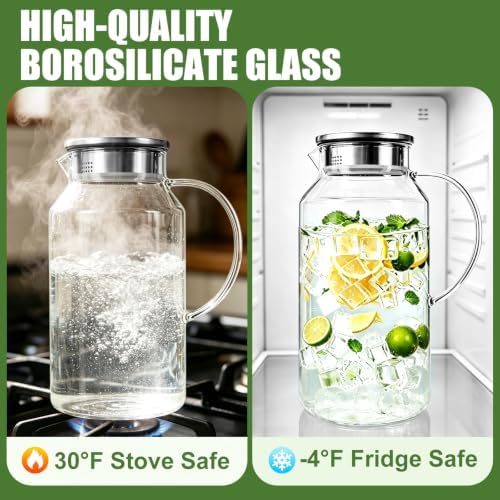 1 Gallon Glass Pitcher with lid,128oz Borosilicate Glass Carafe for