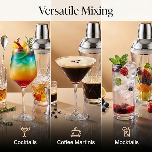18.5oz Crystal Cocktail Shaker with Muddler Spoon and Jigger Cap-Leak