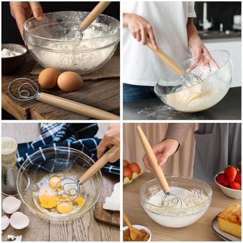 O'Creme Danish Dough Whisk Set of 2 Stainless Steel Wood Handle