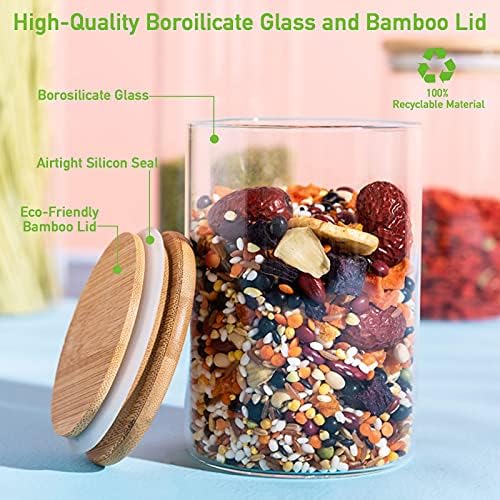 Aoeoe 4 Pack Glass Storage Jars with Airtight Bamboo Lid, 27 OZ Glass