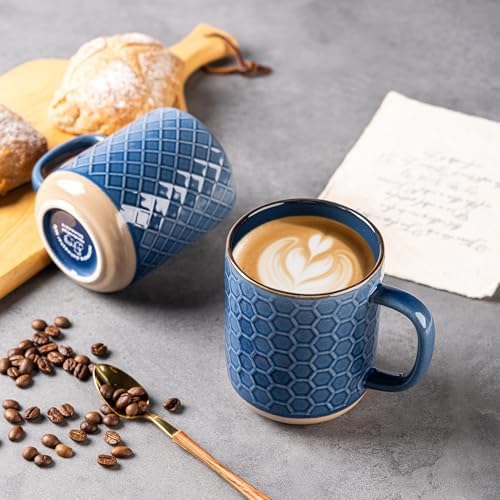 GBhome Coffee Mugs Set of 4, 16 oz Blue Coffee Cups with Large Handle