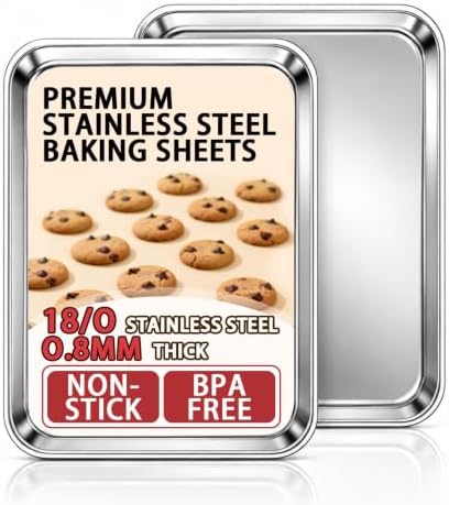 Baking Sheet Set of 2, 18 Inch Stainless Steel Cookie Sheets, 0.8mm