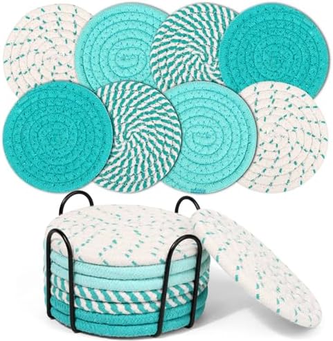 Mckanti 8 Pcs Coasters for Drink with Holder, 4 Colors Absorbent
