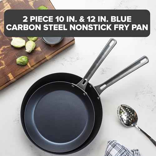 Viking Blue Carbon Steel Frying Pans, Kitchen Cookware Set, 10 and