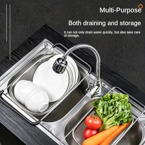 Expandable Stainless Steel Over Sink Colander, Fine Mesh Strainer